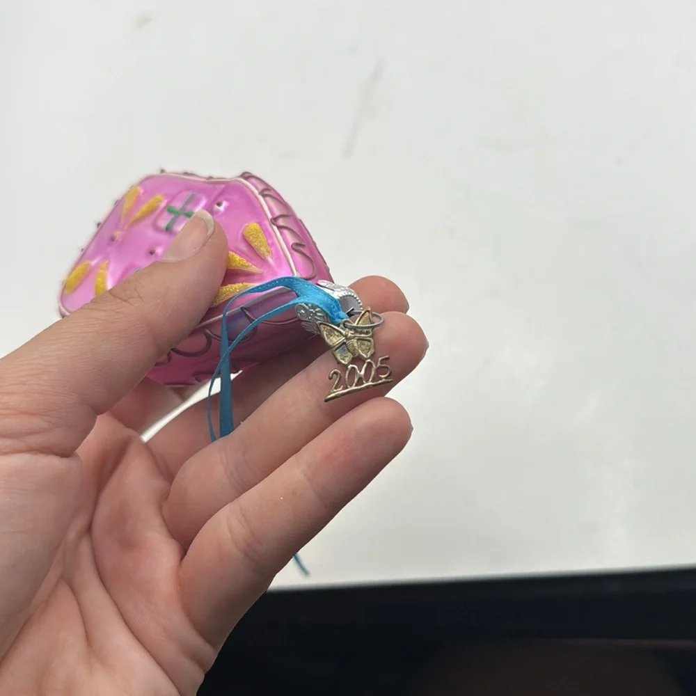 Pier 1 Mini House Pink Handpainted Glass Christmas Ornament Collectible Decor